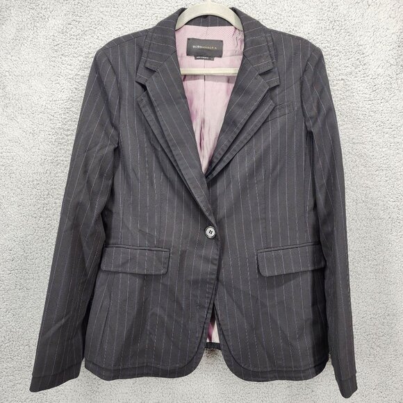 BCBGMaxAzria Women's Large Pinstripe Blazer‎ Jacket Black Striped Single Button - Picture 1 of 12